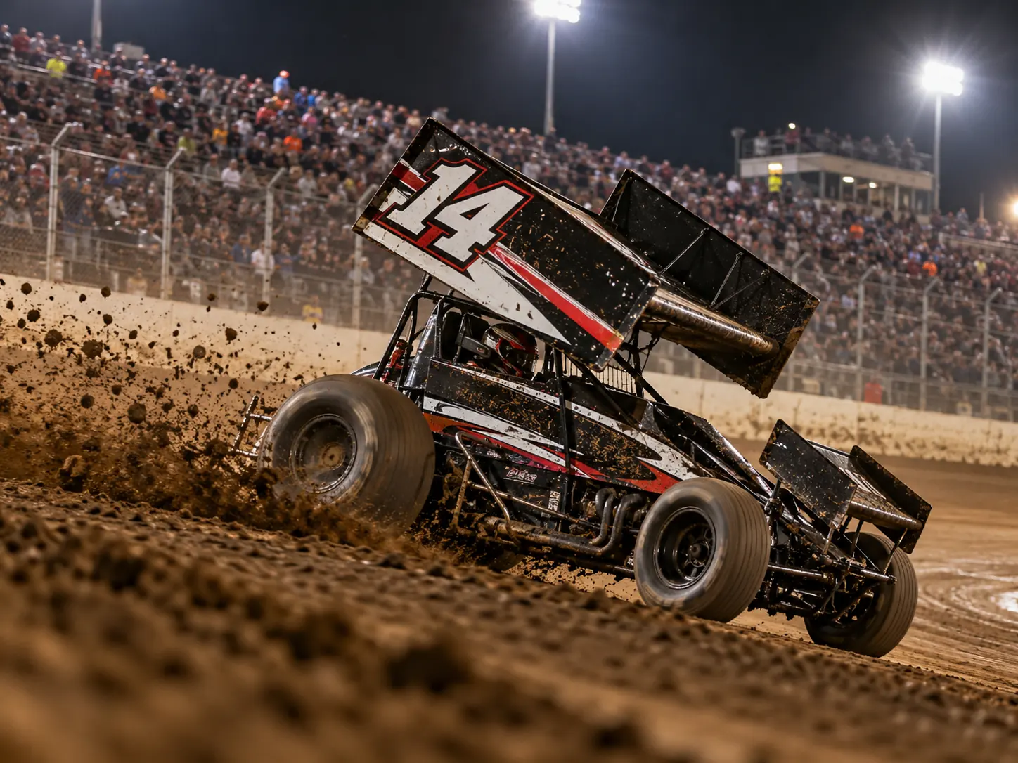 Sprint car racing at night