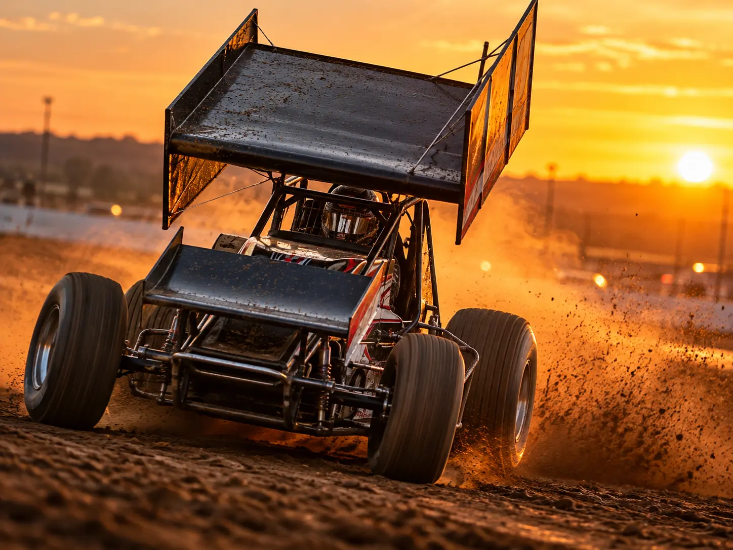 Sprint car action at sunset