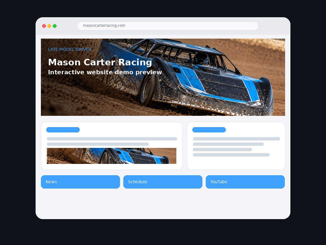 Preview of the Example 2 motorsports website design