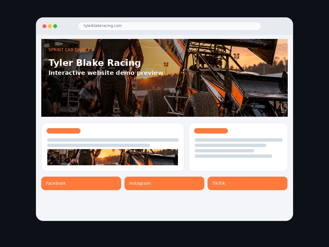 Preview of the Example 1 motorsports website design