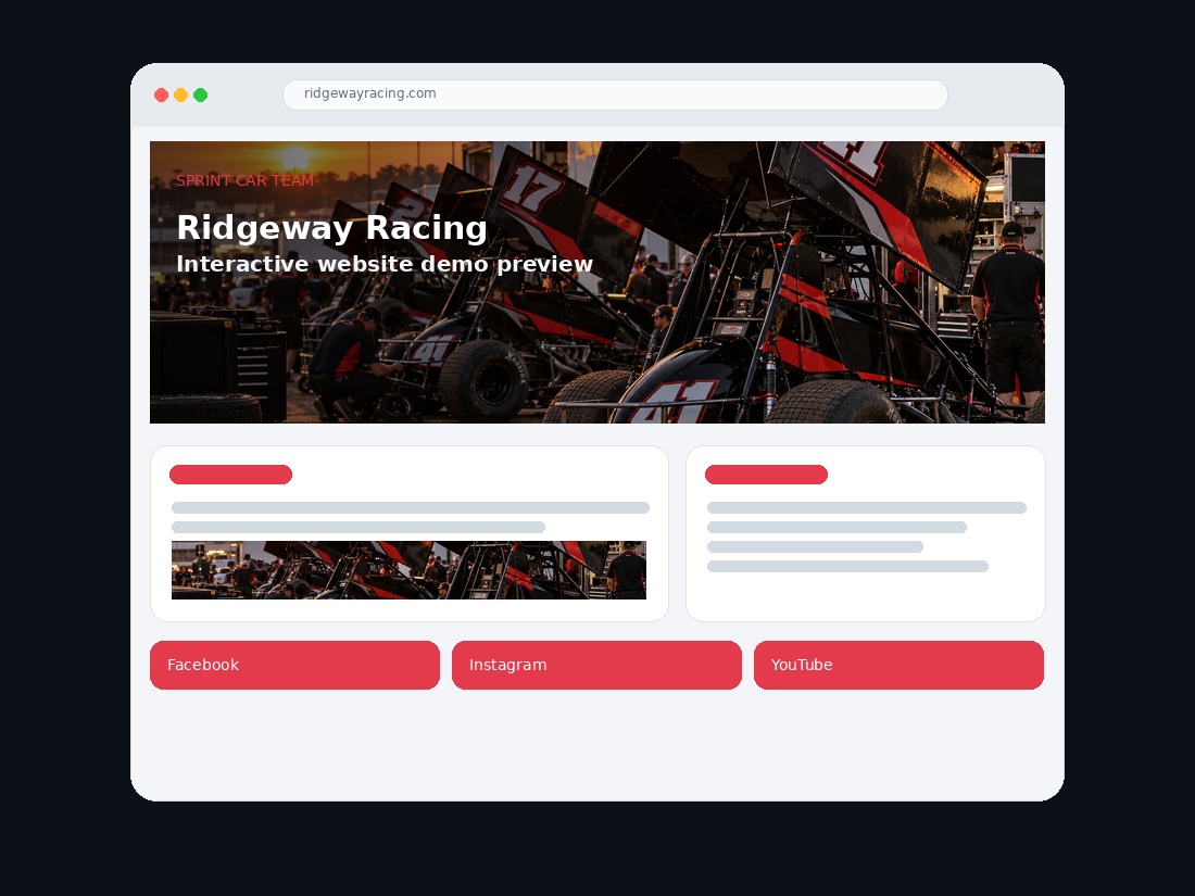 Preview of the Example 3 motorsports website design